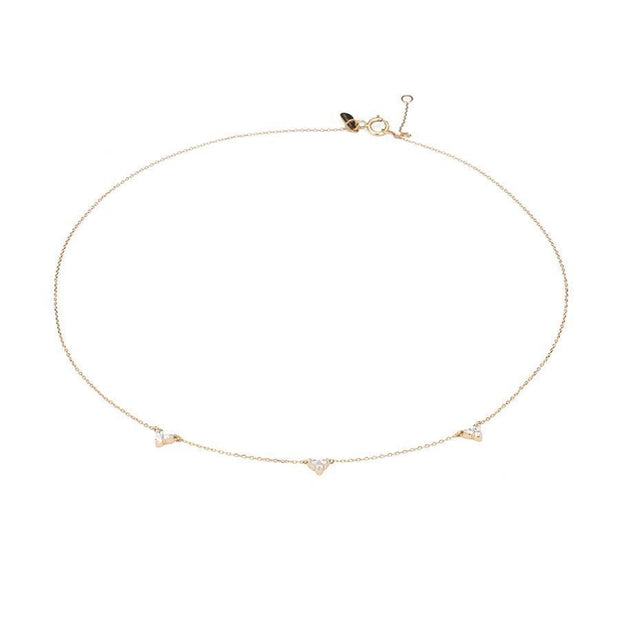Adina - 3 Cluster Chain Choker Necklace in Yellow Gold