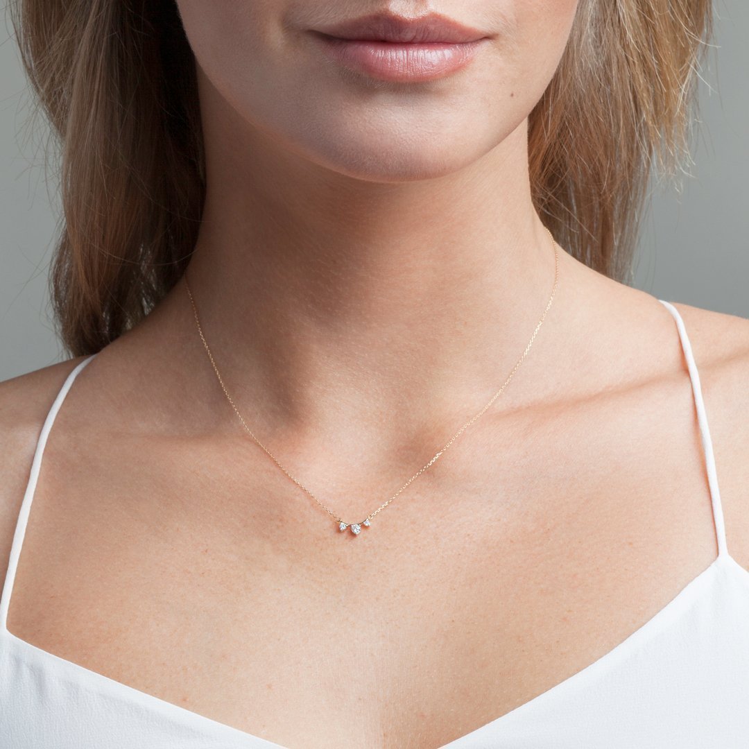 Adina Reyter - 3 Diamond Amigos Curve Necklace Y14k