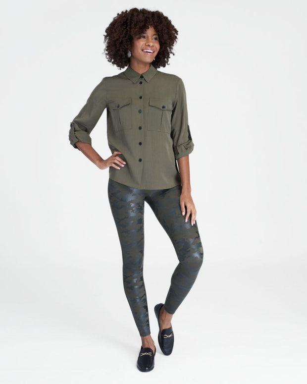 SPX - Faux Leather Camo Leggings #20185R Matte Green Camo