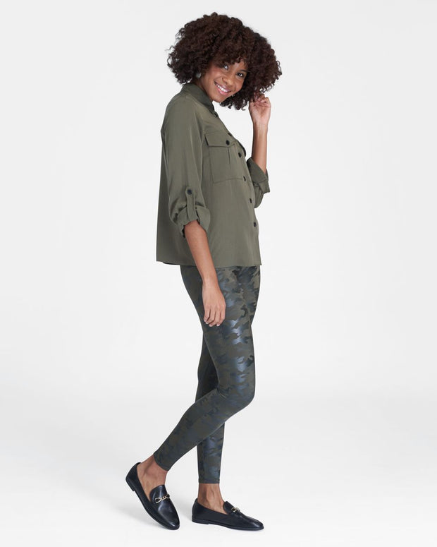 SPX - Faux Leather Camo Leggings #20185R Matte Green Camo