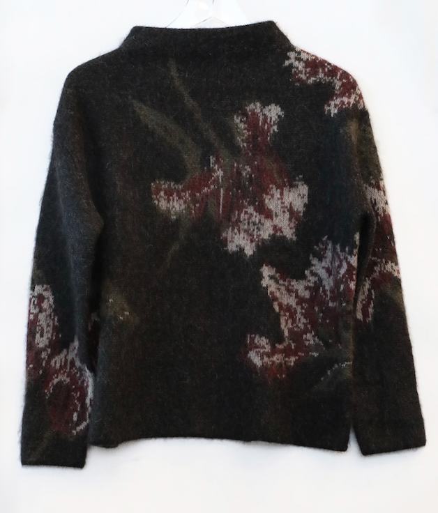 Vince - Brushed Floral Funnel Neck Sweater in Black/Dahlia Wine