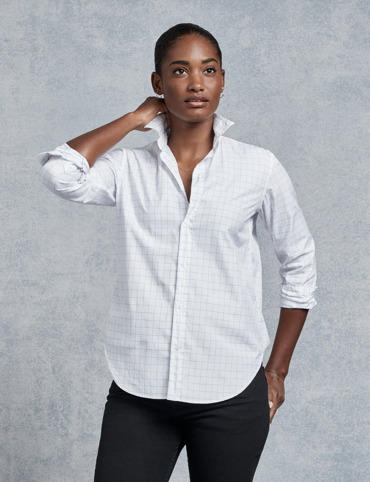 Frank & Eileen - Women's L/S Button Down in Thin Black Windowpane