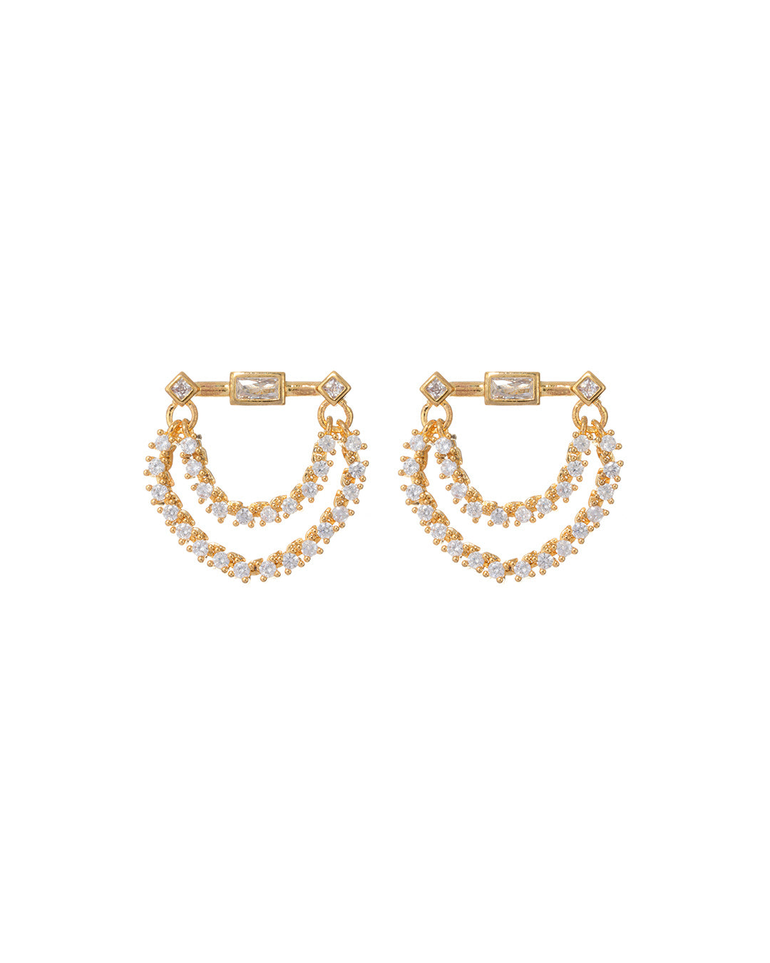 LUV AJ - Baguette Hanging Chain Studs in Gold