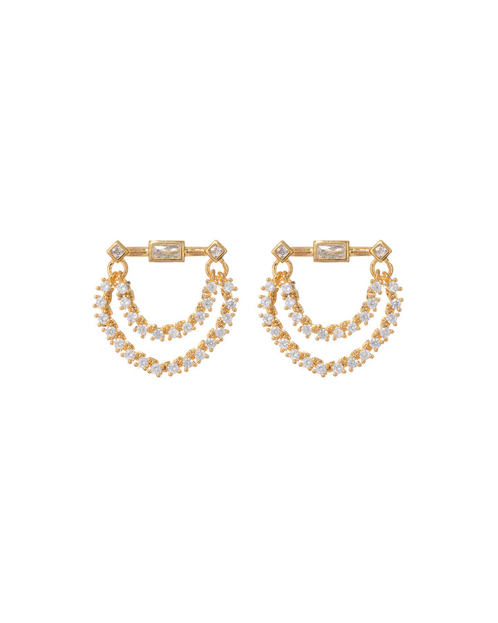 LUV AJ - Baguette Hanging Chain Studs in Gold