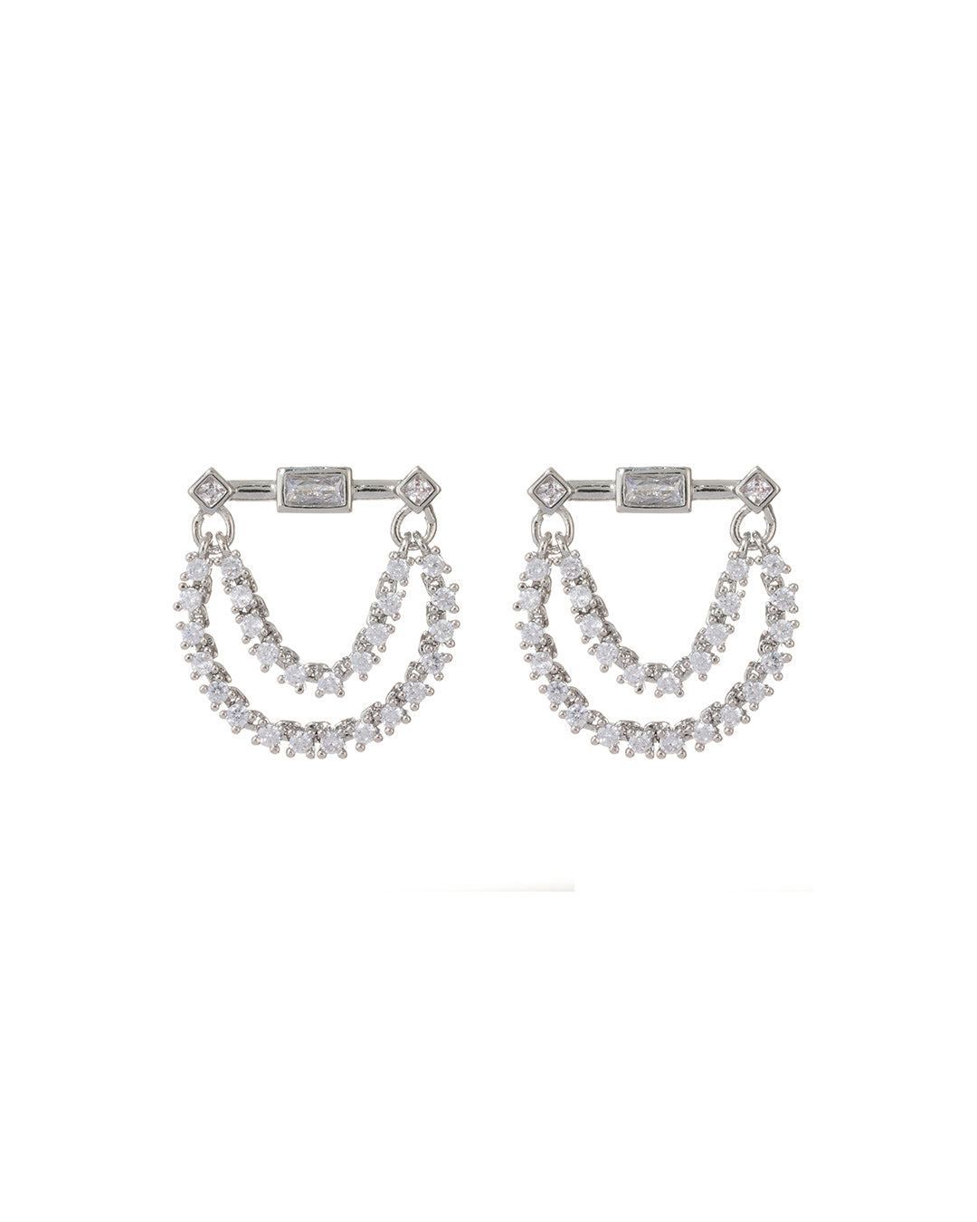 LUV AJ - Baguette Hanging Chain Studs in Silver