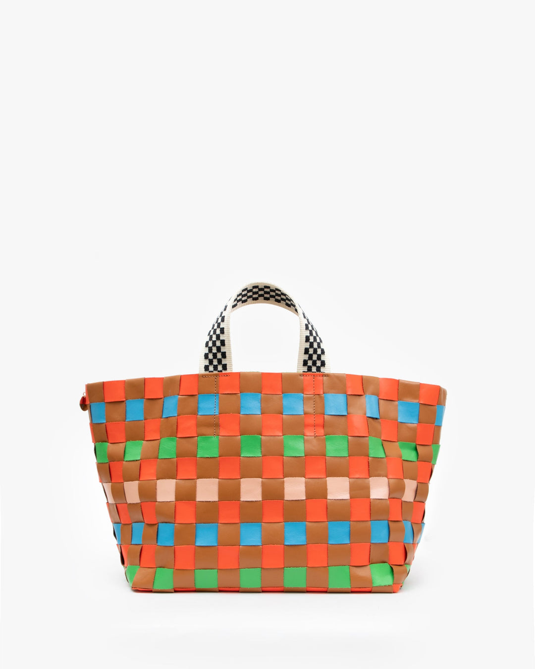 Clare V. - Bateau Tote in Natural and Blood Orange with Multi Oversized Woven Checker