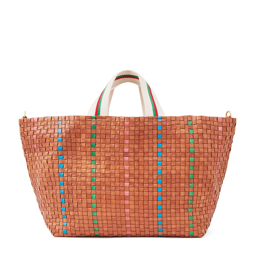 Clare V. - Bateau Tote in Natural w/ Parrot Green, Pale Pink & Cerulean Woven Striped Checker