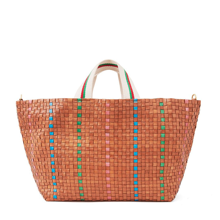 Clare V. - Bateau Tote in Natural w/ Parrot Green, Pale Pink & Cerulean Woven Striped Checker