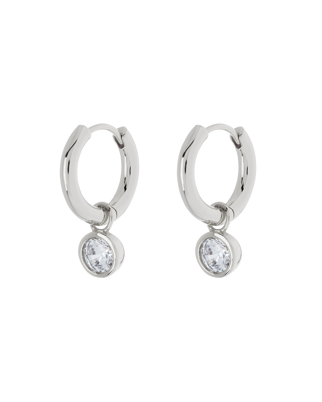 LUV AJ - Bezel Charm Huggies in Silver
