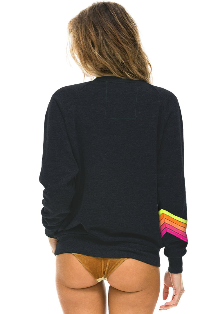 Aviator Nation - Bolt Stitch Chevron 5 Crew Sweatshirt in Charcoal/Neon