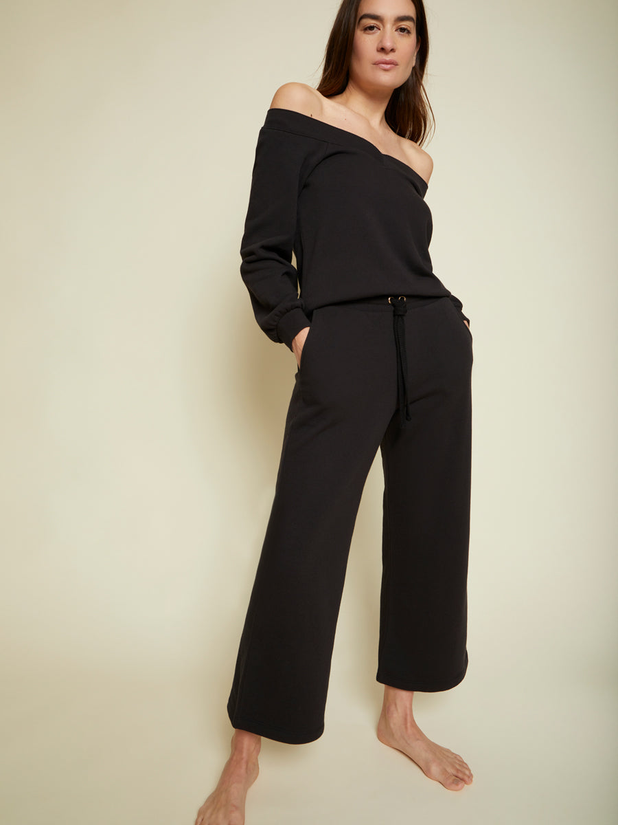 Nation LTD - Calabasas Wide Leg Sweatpant in Jet Black Pants