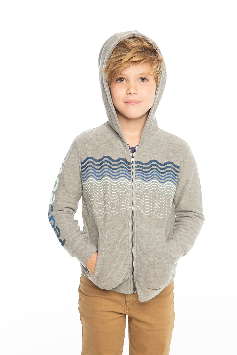 Chaser Kids - Boys Cozy Knit L/S Zip Up Hoodie in Heather Grey