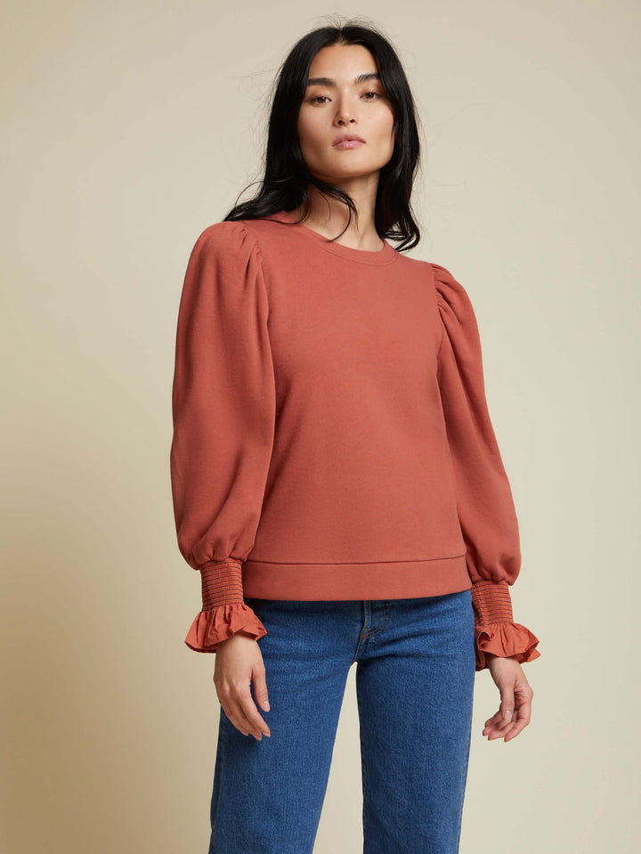 Nation LTD - Cecile Sweatshirt with Smocking in Red Clay