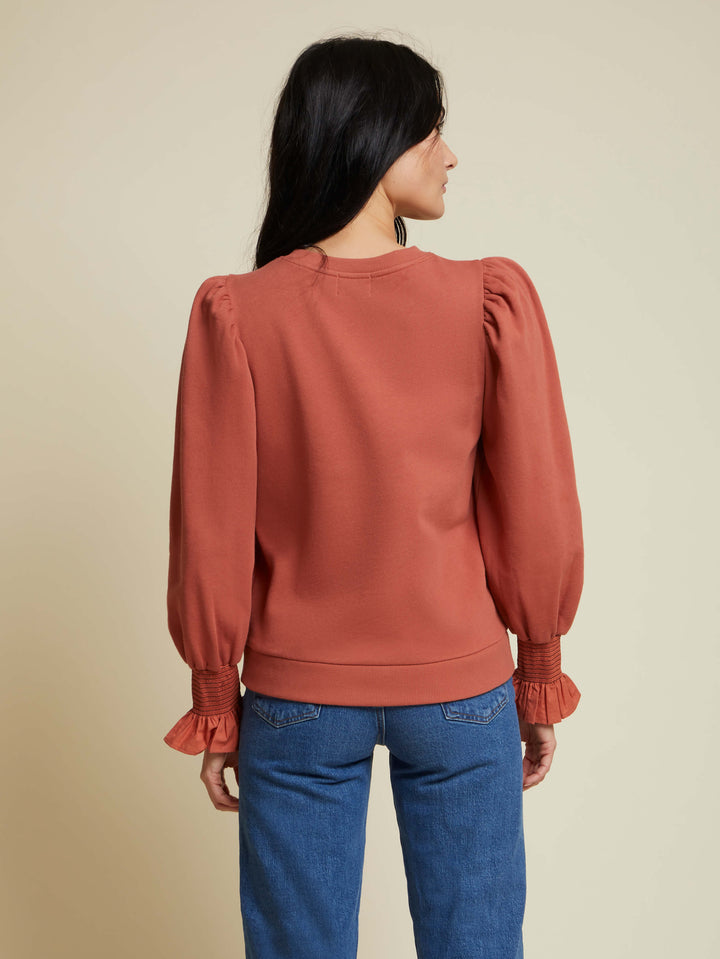 Nation LTD - Cecile Sweatshirt with Smocking in Red Clay