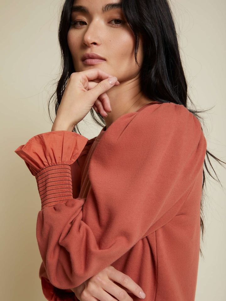 Nation LTD - Cecile Sweatshirt with Smocking in Red Clay