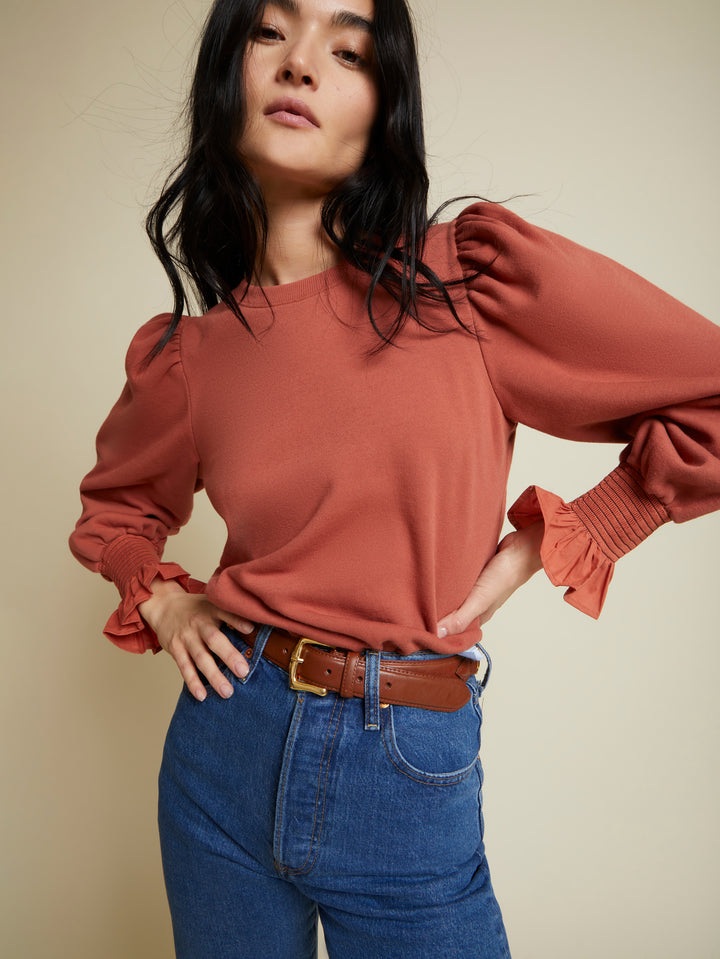 Nation LTD - Cecile Sweatshirt with Smocking in Red Clay