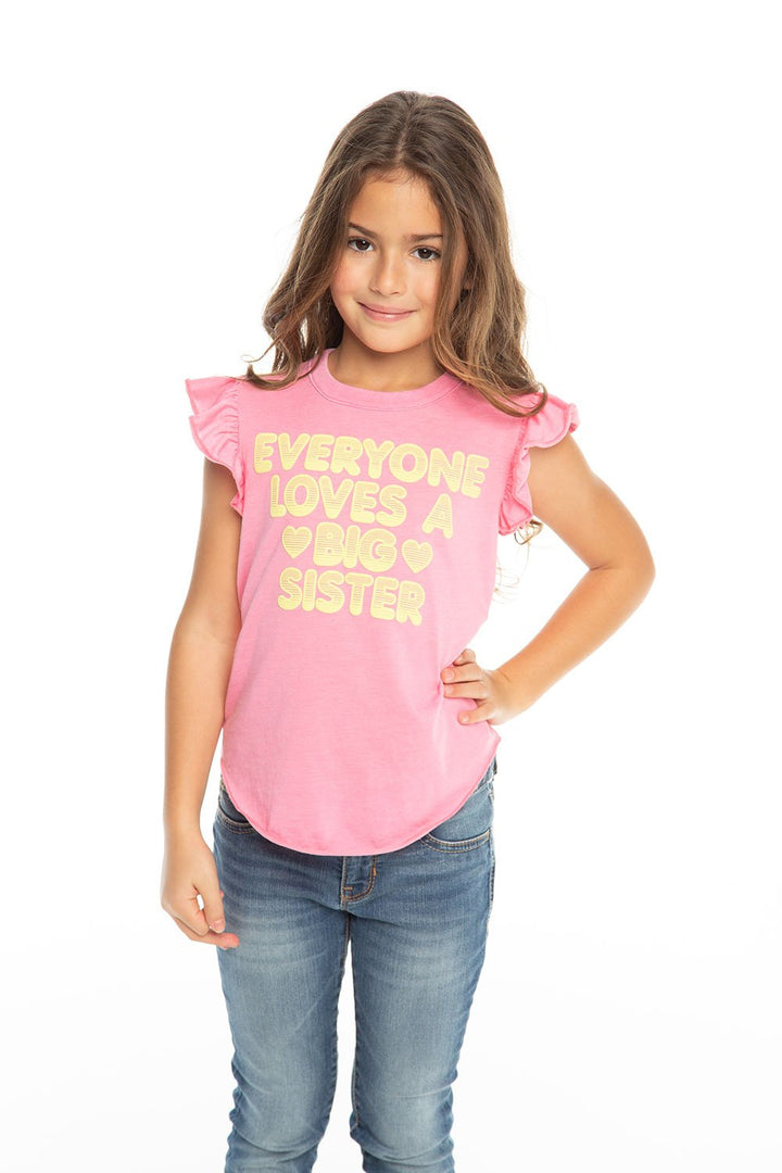 Chaser Kids - Girls Vintage Jersey Flutter Sleeve Shirttail Tee in Princess Pink