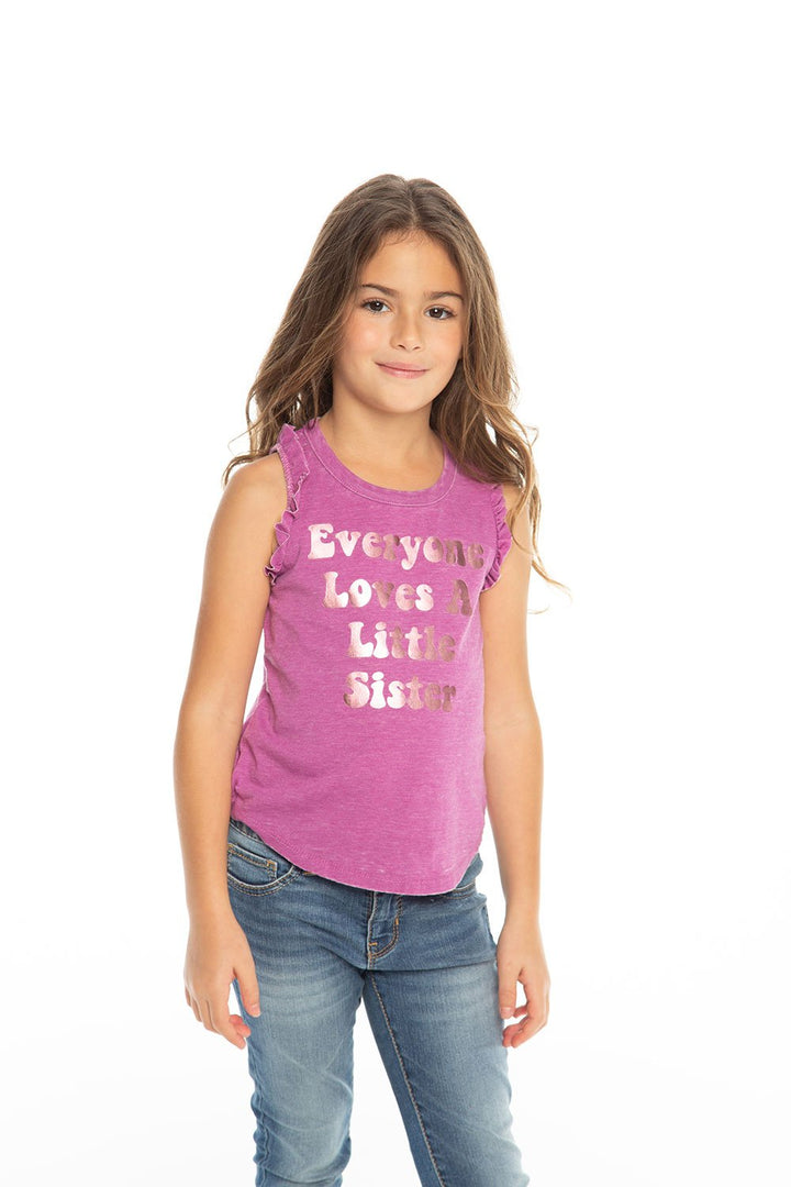 Chaser Kids - Girls Vintage Jersey Ruffle Sleeve Shirttail Muscle in Foxy