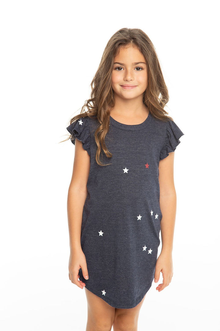 Chaser Kids - Girls Triblend Flutter Sleeve Shirttail Dress in Avalon