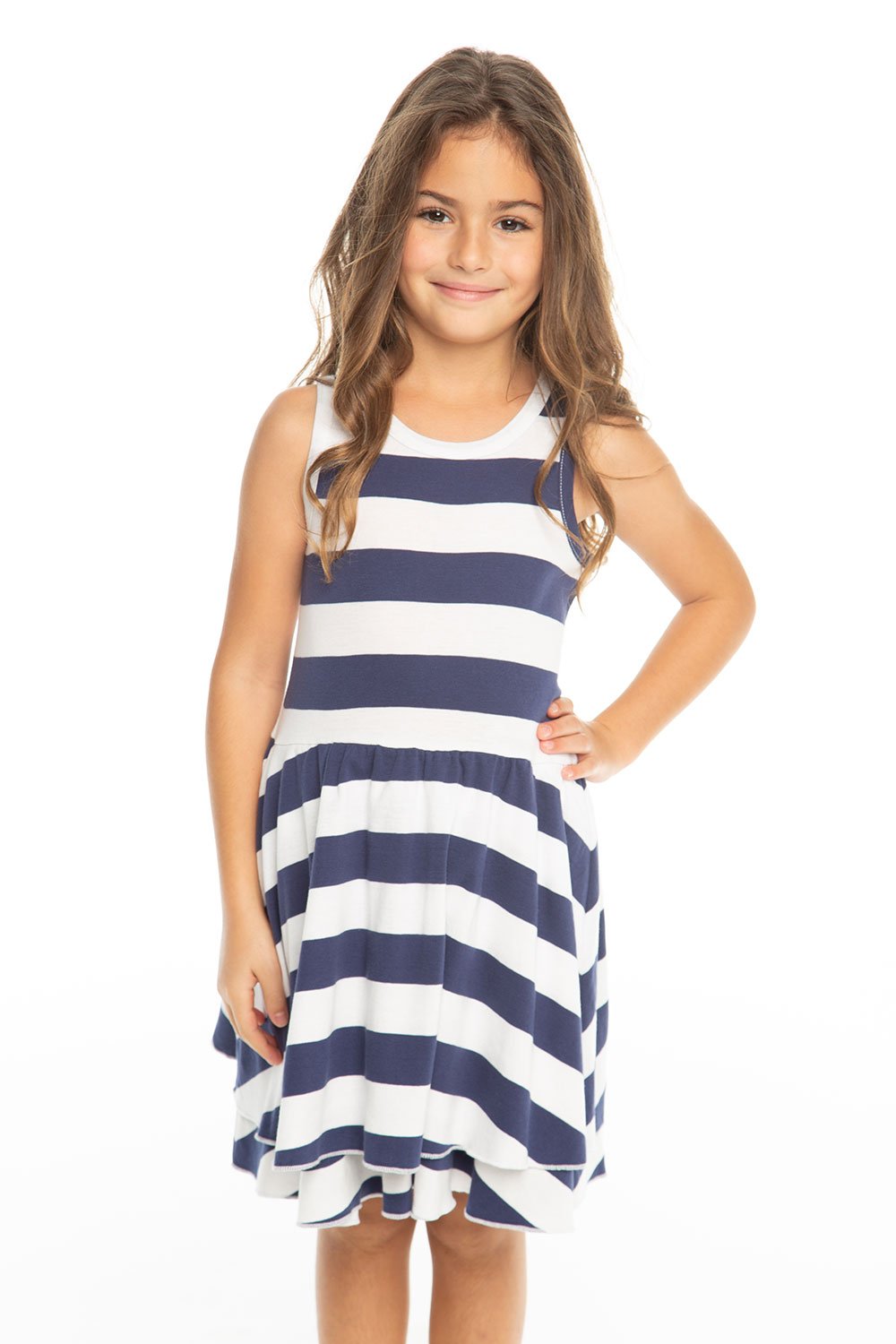 Chaser Kids - Girls Baby Rib Tiered Tank Dress in Stripe
