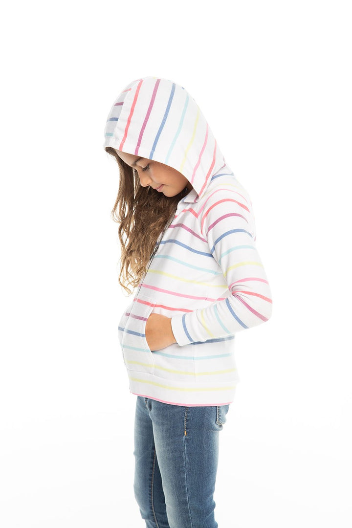 Chaser Kids - Girls Cozy Knit L/S Zip Up Hoodie in Rainbow Stripe