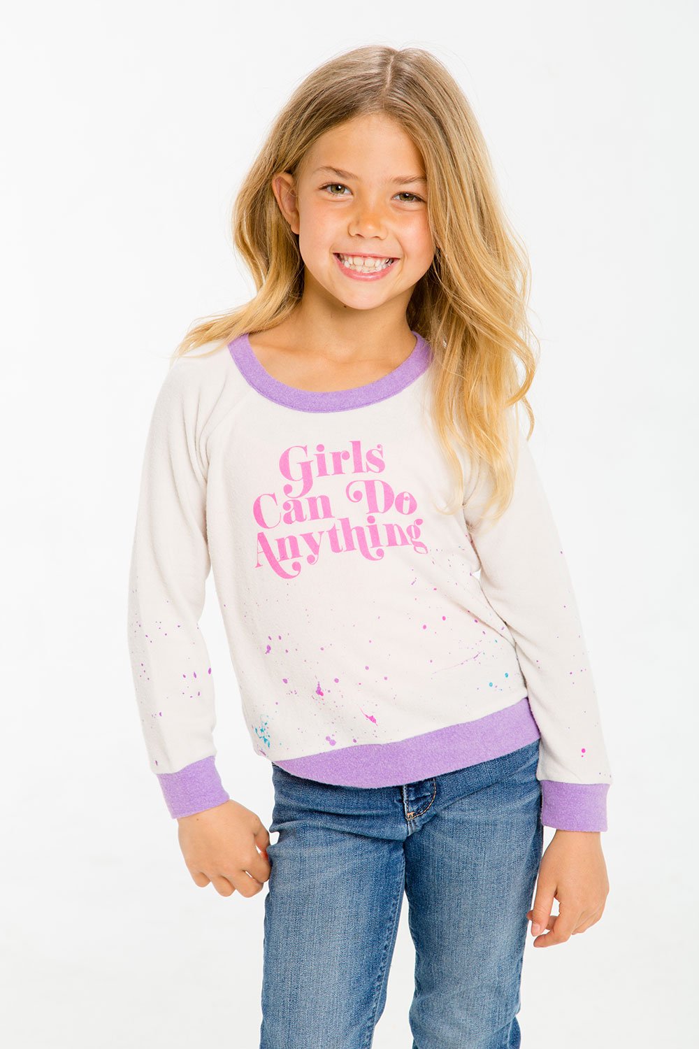 Chaser Kids - Girls Love Knit Raglan Pullover in Go Girls