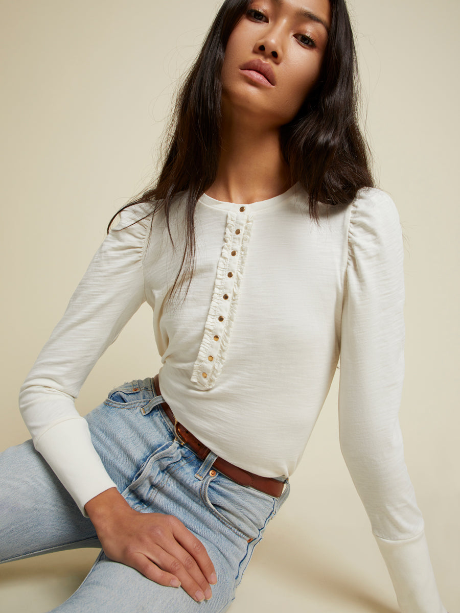 Nation LTD - Clementine Delicate Ruffle Top in Off White