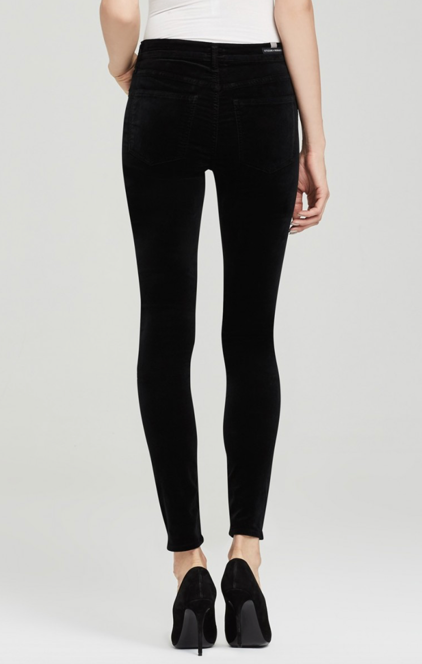 Citizens of Humanity - Rocket High Rise Skinny Black Velour Denim Jeans