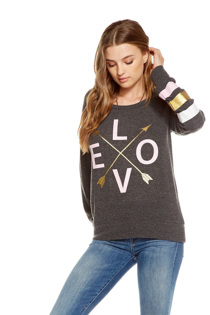 Chaser - Love Knit Long Sleeve Raglan Pullover Love Arrows