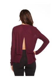 Chaser Chaser- Open Cross Back Long Sleeve Pocket Tee Sangria at Blond Genius - 1