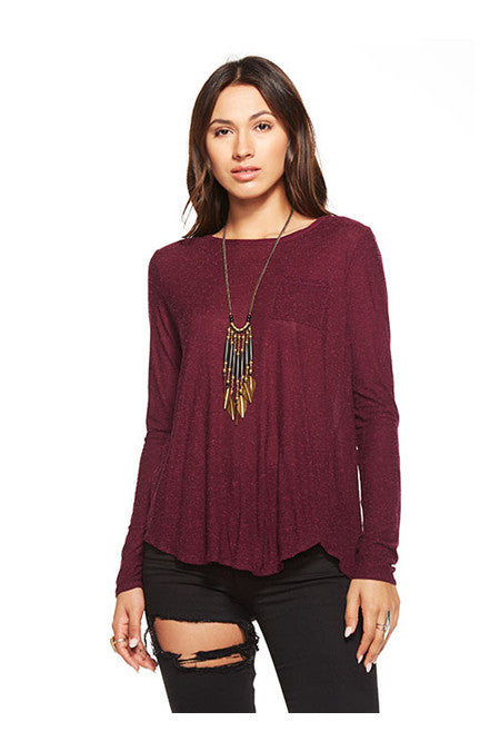 Chaser Chaser- Open Cross Back Long Sleeve Pocket Tee Sangria at Blond Genius - 2