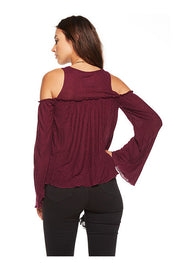 Chaser Chaser - Bell Sleeve Cold Shoulder Bohemian Top Sangria at Blond Genius - 2