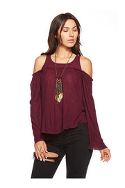 Chaser Chaser - Bell Sleeve Cold Shoulder Bohemian Top Sangria at Blond Genius - 1