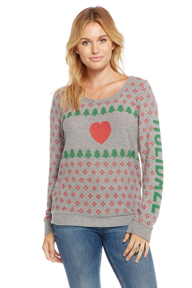 Chaser - Love Knit Triangle Open Back Long Sleeve Pullover Holidaze