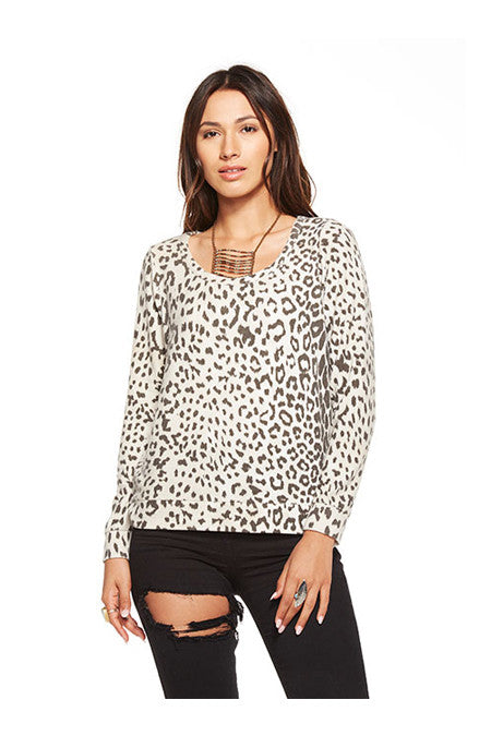 Chaser Chaser - Love Knit Triangle Open Back Long Sleeve Pullover Animal at Blond Genius - 1