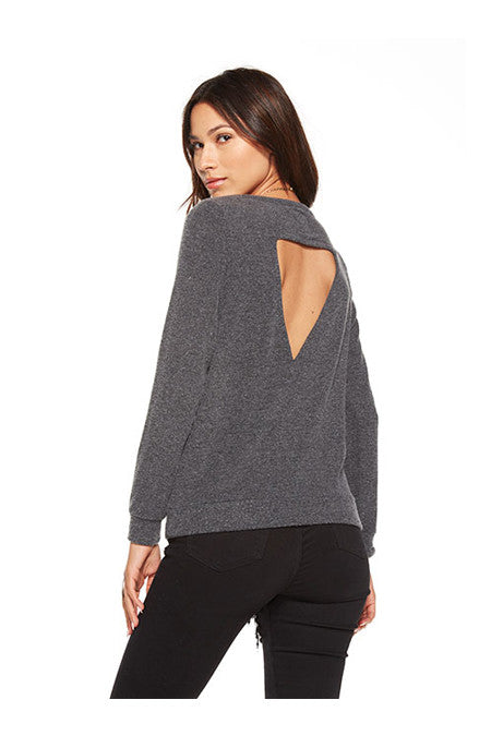 Chaser Chaser - Love Knit Triangle Open Back Long Sleeve Pullover Black at Blond Genius - 2