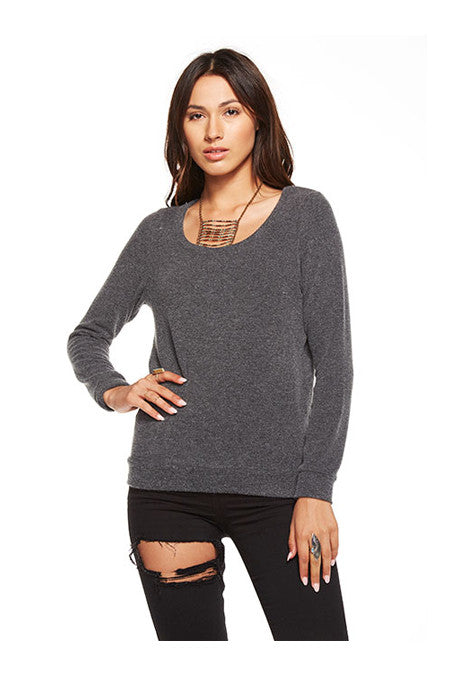 Chaser Chaser - Love Knit Triangle Open Back Long Sleeve Pullover Black at Blond Genius - 1