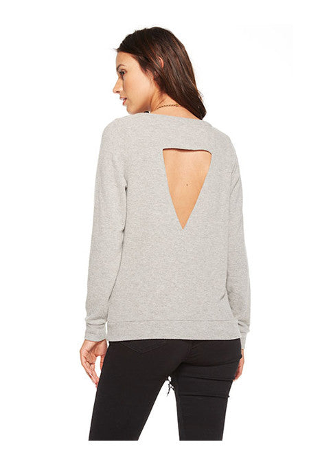 Chaser Chaser - Love Knit Triangle Open Back Long Sleeve Pullover Heather Grey at Blond Genius - 2