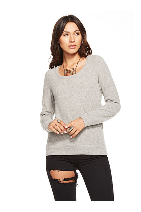 Chaser Chaser - Love Knit Triangle Open Back Long Sleeve Pullover Heather Grey at Blond Genius - 1