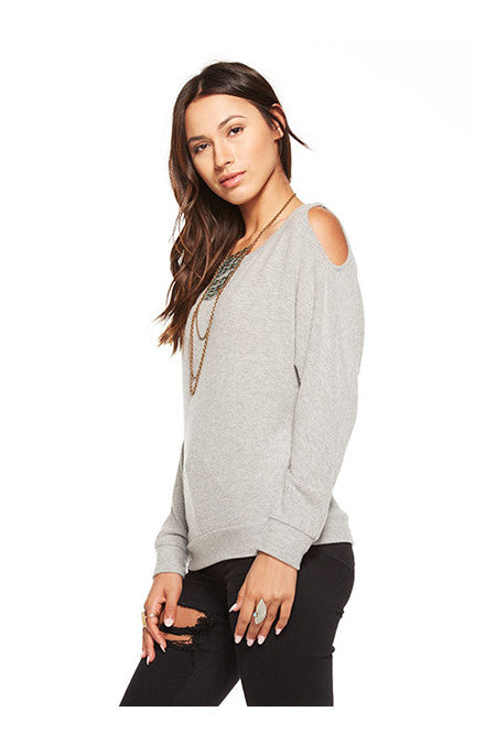Chaser Chaser - Love Knit Cold Shoulder Vent Back Long Sleeve Dolman Heathery Grey at Blond Genius - 1