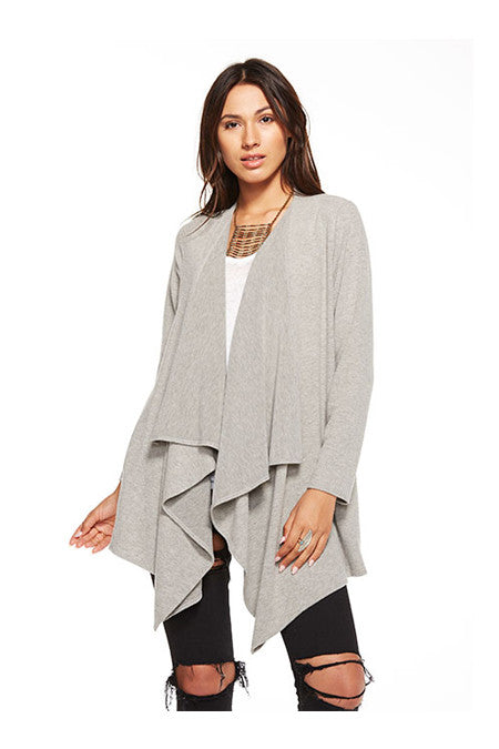 Chaser Chaser - Love Knit Drape Front Open Cardigan Heather Grey at Blond Genius - 1
