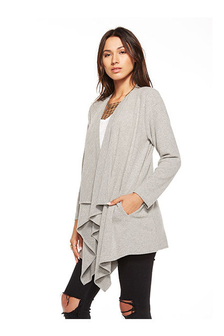 Chaser Chaser - Love Knit Drape Front Open Cardigan Heather Grey at Blond Genius - 2