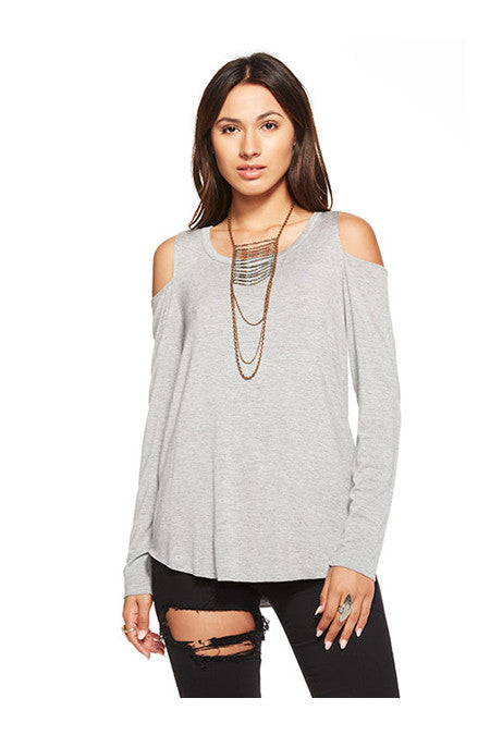 Chaser Chaser - Cool Shirttail Cold Shoulder Tee Heather Grey at Blond Genius - 1