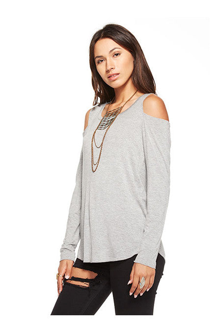 Chaser Chaser - Cool Shirttail Cold Shoulder Tee Heather Grey at Blond Genius - 2