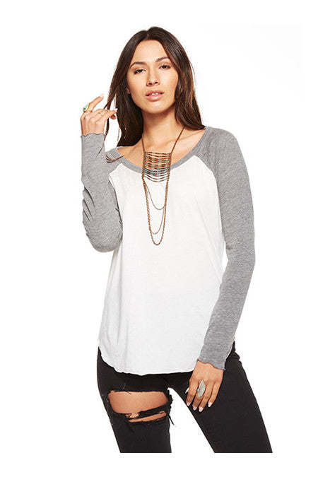Chaser Chaser - Blocked Jersey Long Sleeve Baseball Tee White at Blond Genius