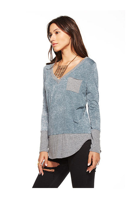 Chaser Chaser- Blocked Jersey Long Sleeve Deep V Pocket Tee Yosemite at Blond Genius - 2