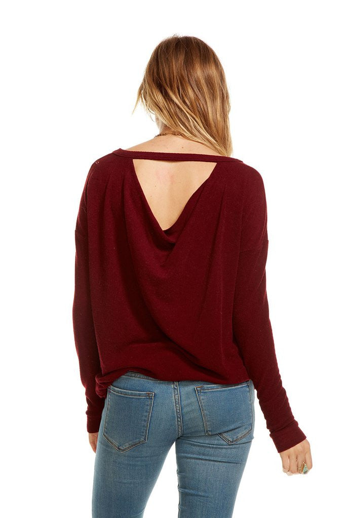Chaser - Love Knit L/S Cut Out Draped Back Pullover