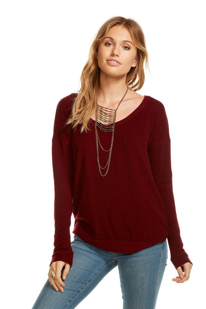 Chaser - Love Knit L/S Cut Out Draped Back Pullover