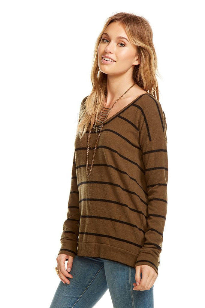 Chaser - Love Knit L/S Cut Out Draped Back Pullover