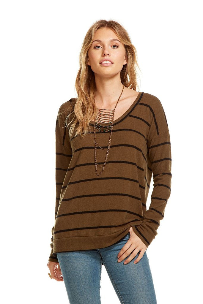 Chaser - Love Knit L/S Cut Out Draped Back Pullover